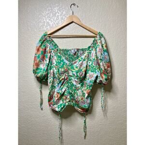 Lily White Babydoll Top Floral Smocked Back Balloon Short Sleeve Plus Size 3X